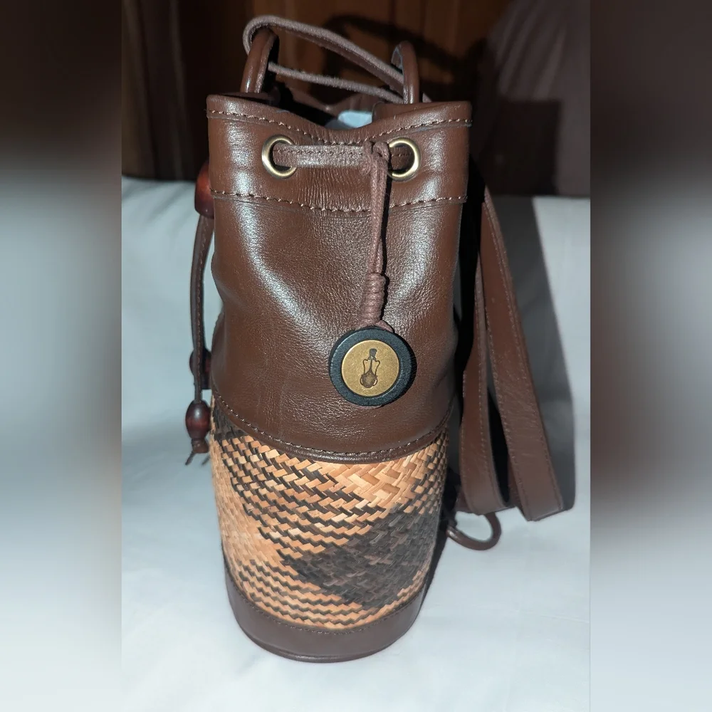 The Sak Brown Weave and Leather Backpack.